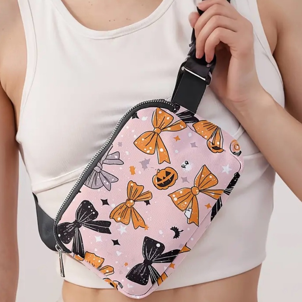 Charming Pink and Black Bow Crossbody Bag